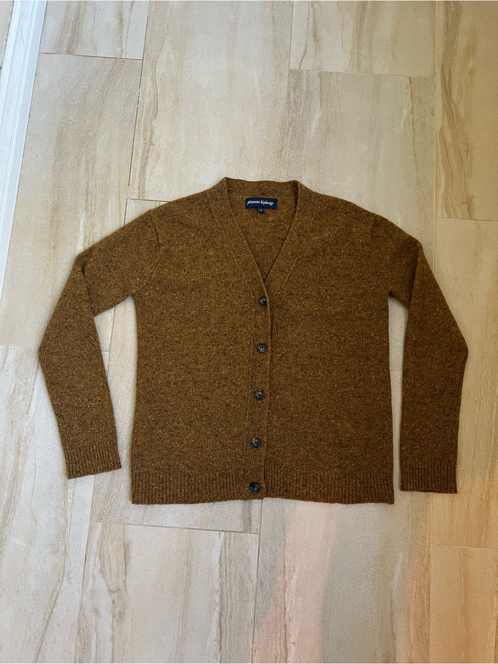 Lambs Wool Brown Tweed Button Cardigan Sweater